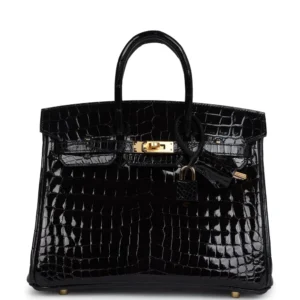 Hermès Birkin 25 Black Shiny Niloticus Crocodile - Artisan-Grade Dupes