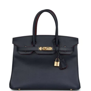 Hermès Birkin 30 Bleu Indigo and Rouge H Contour - Premium Replica