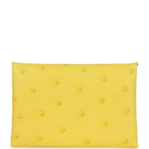 Hermès Calvi Card Holder Jaune Citron Ostrich - Mirror Quality Replicas
