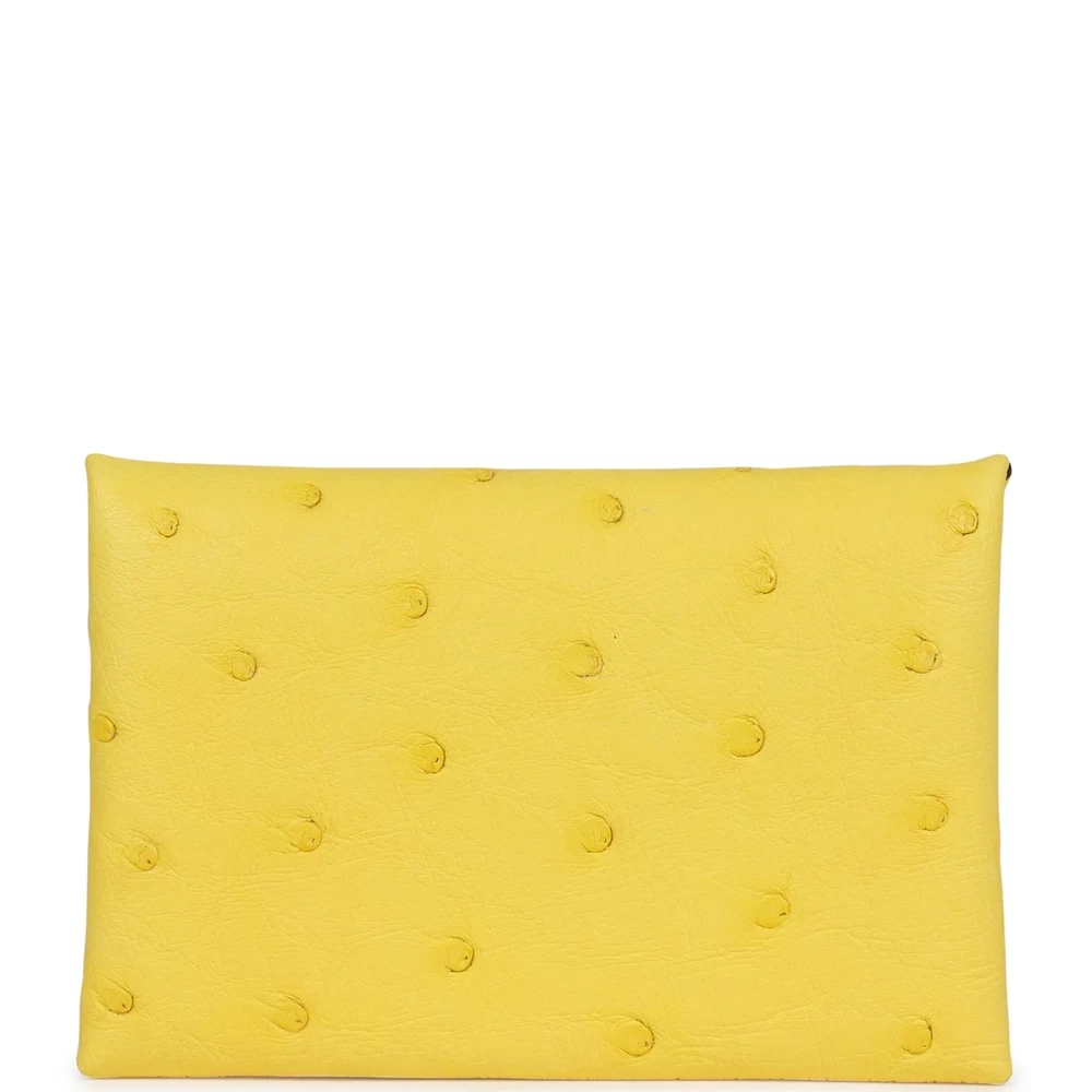 Hermès Calvi Card Holder Jaune Citron Ostrich – Mirror Quality Replicas - Designer Inspired Luxury Bag