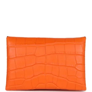Hermès Calvi Card Holder Orange Minium Alligator - Best Replica