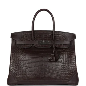 Hermès Ghillies Birkin 35 Ebene Matte Alligator and Swift - Artisan-Grade Dupes