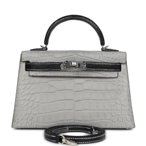 Hermès HSS Kelly 20 Gris Perle Black Alligator - Premium Replica