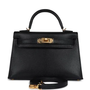 Hermès Kelly 20 Black Chevre Mysore Gold - Artisan-Grade Dupes