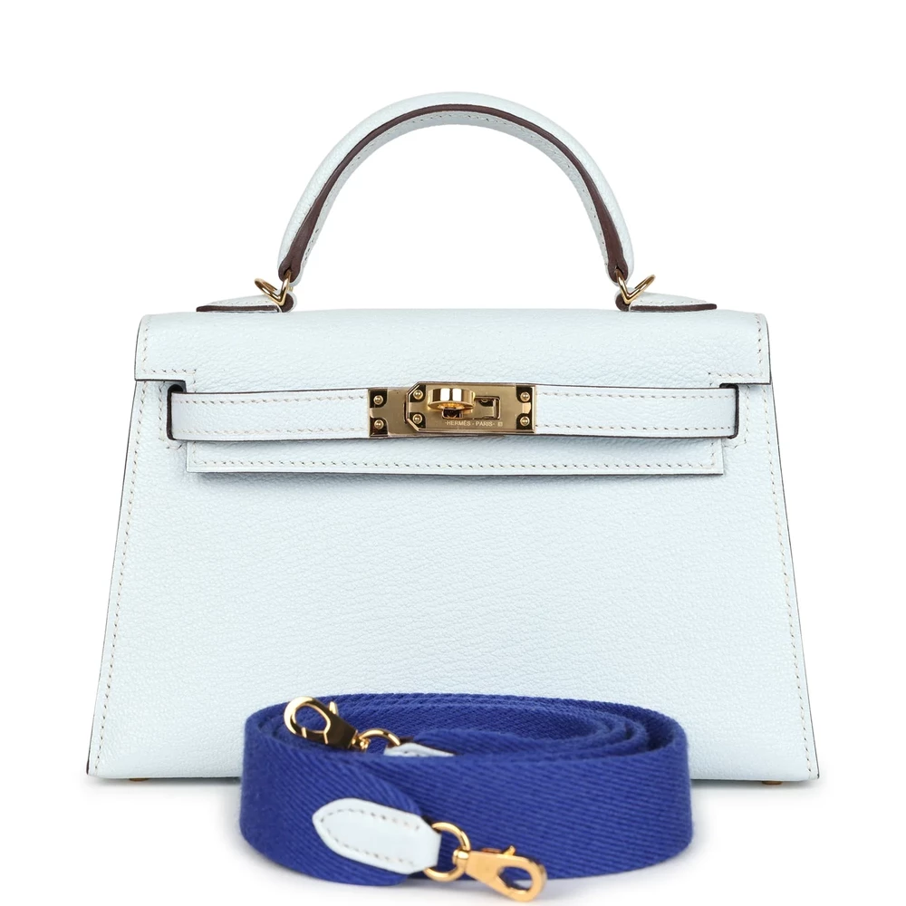 Hermès Kelly 20 Bleu Brume Chevre Gold – High-End Inspired - Premium Alternative Bag