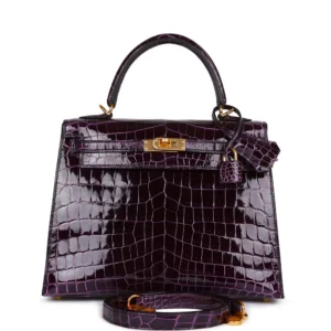 Hermès Kelly 25 Aubergine Niloticus Crocodile - Artisan-Grade Dupes