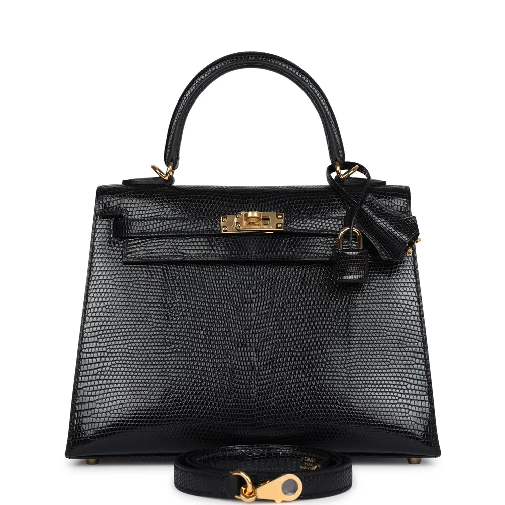Hermès Kelly 25 Black Lizard Gold – Artisan-Grade Dupes - Designer Inspired Luxury Bag