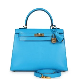 Hermès Kelly 25 Bleu Frida Chevre - High-End Inspired