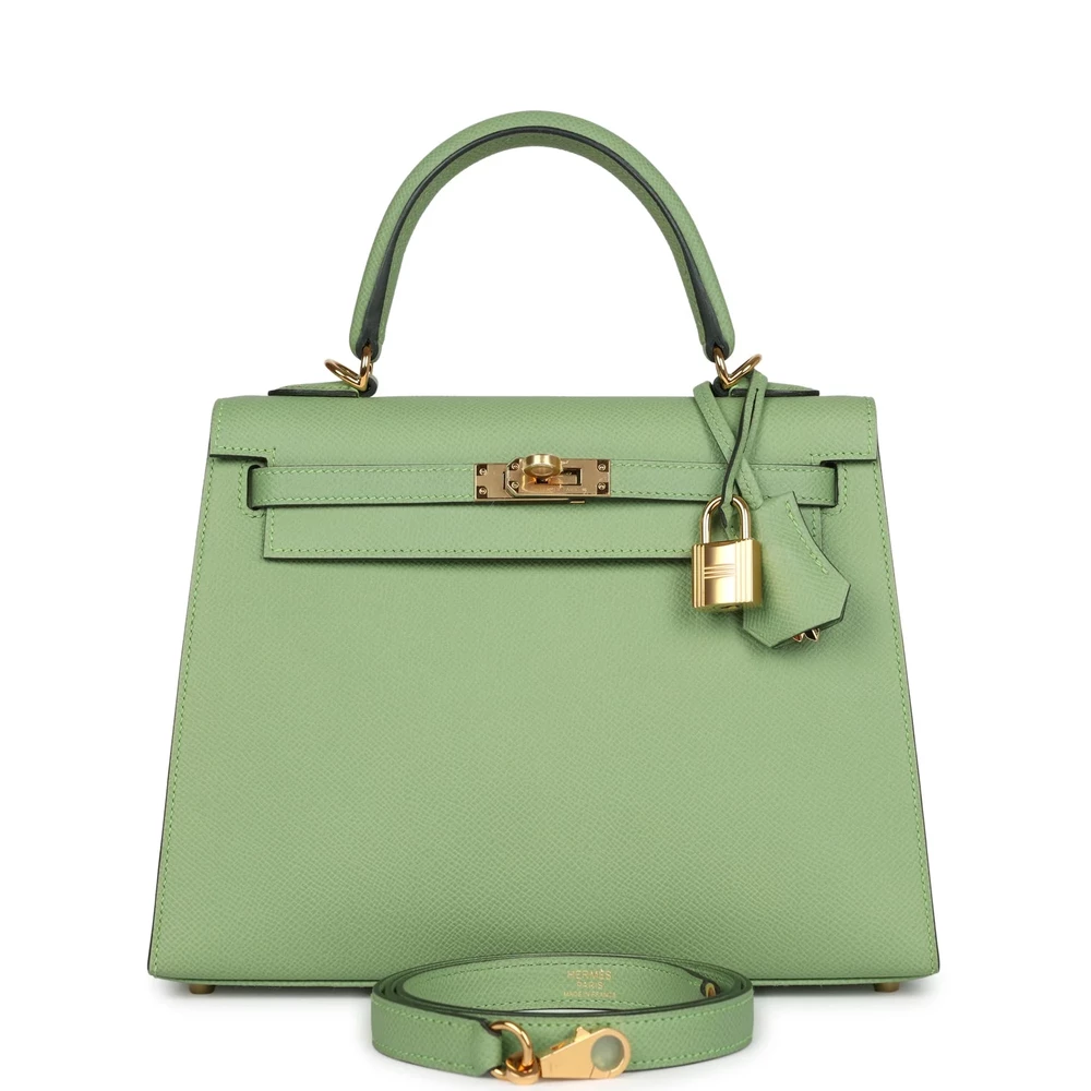 Hermès Kelly 25 Vert Criquet Epsom Gold – High-End Inspired - Premium Alternative