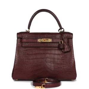 Hermès Kelly 28 Bordeaux Alligator Gold - High-End Inspired