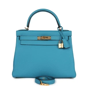 Hermès Kelly 28 Turquoise Togo Gold - Premium Replica