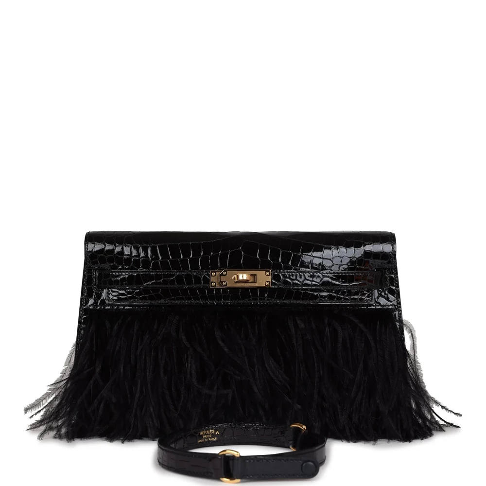 Hermès Kelly Elan Foile Black Crocodile Ostrich – Premium Replica - Designer Inspired Luxury Bag