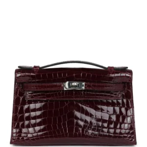 Hermès Kelly Pochette Bordeaux Crocodile Palladium - 1:1 Replica