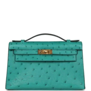 Hermès Kelly Pochette Vert Verone Ostrich - Mirror Quality Replicas