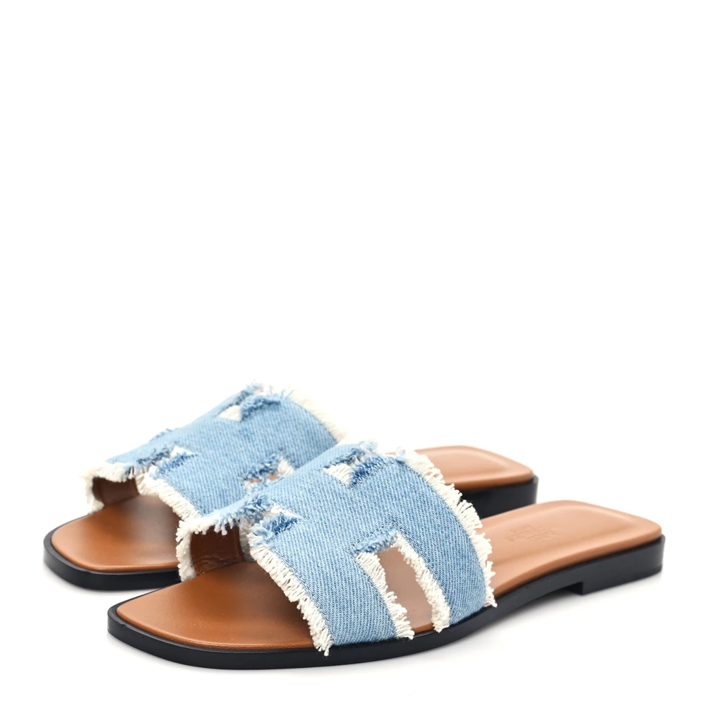 Hermès Oran Fringe Sandals Bleu Clair – Best Replica - Premium Alternative