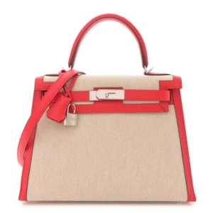 High-End Hermès Inspired - Kelly 28 Toile Swift Rouge Piment