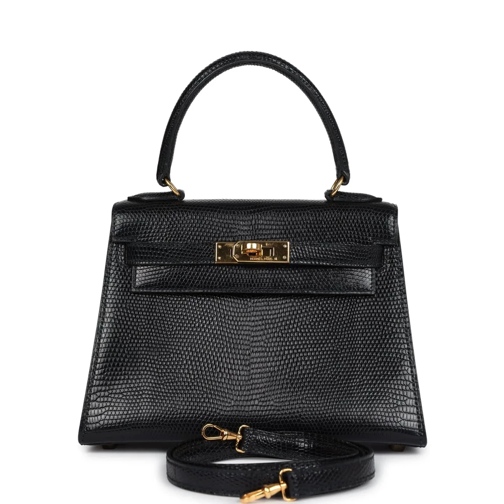 Vintage Hermès Kelly 20 Black Lizard – Premium Replica - Designer Inspired Luxury Bag